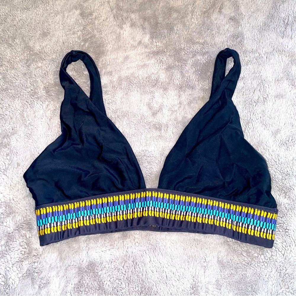Trendy Black Bikini Top with Vibrant Pattern